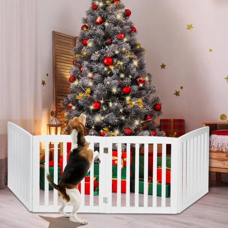 Wooden Pet Gate Four Panel Freestanding Z Shape For Entryways