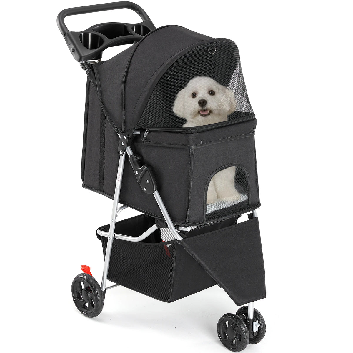 DUMOS Foldable Pet Stroller With Mesh Windows And Basket