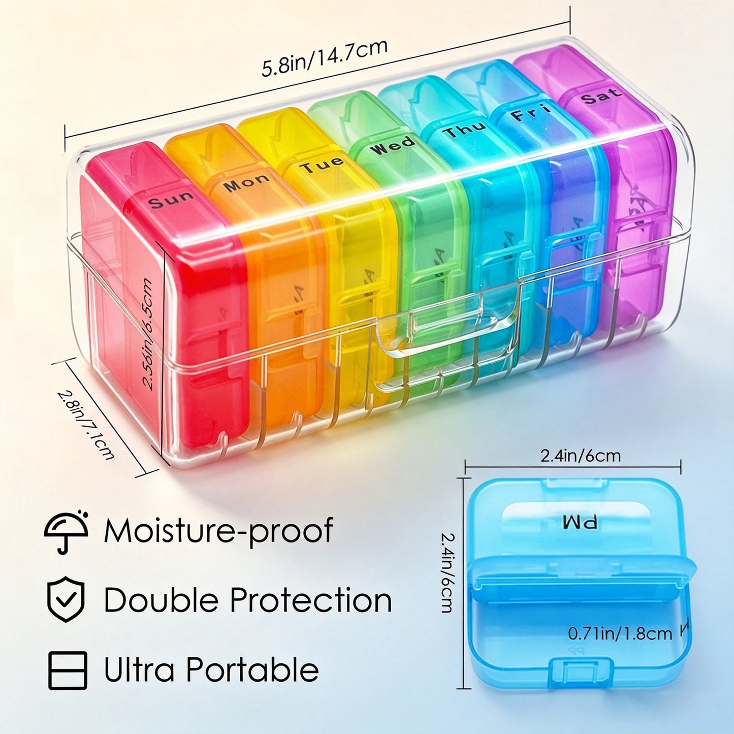 Portable Pill Case 7 Day Waterproof Food Grade Medicine Organizer