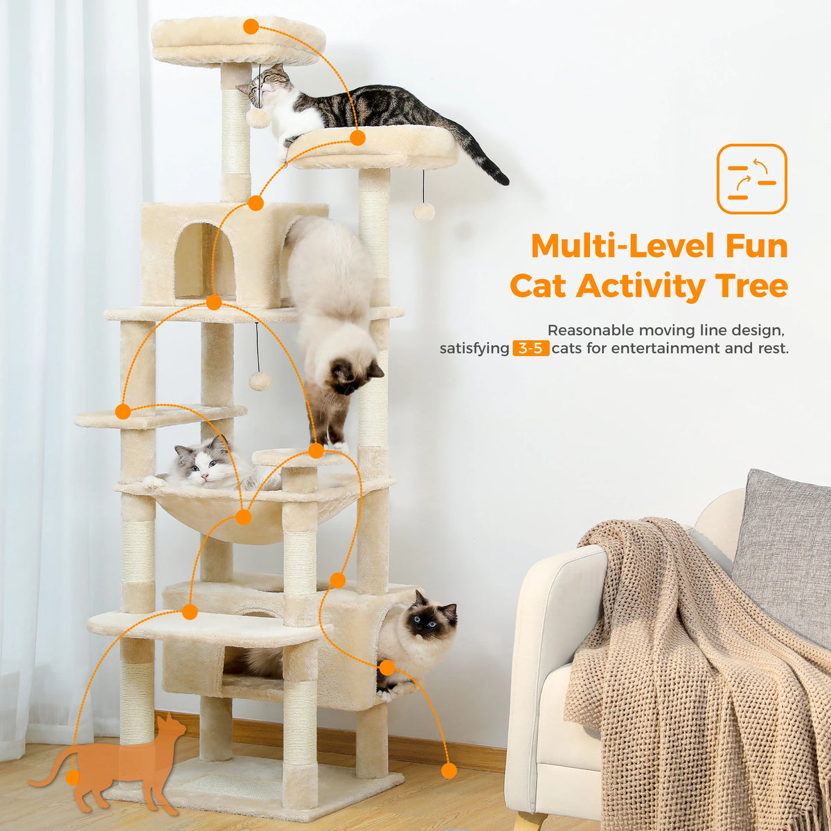 PAWZ Road Cat Tree With Sisal Posts, Hammock And Condos