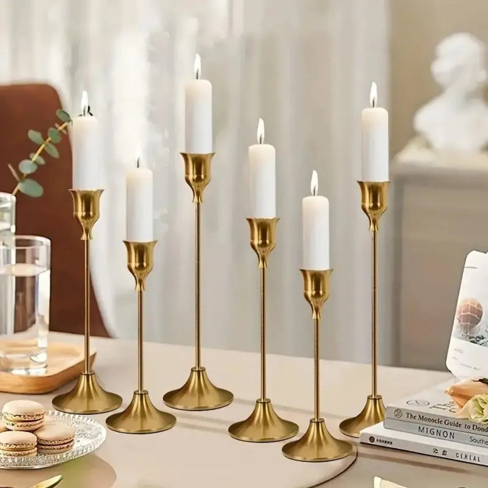 Romantic Gold Metal Taper Candle Stick Holder Set