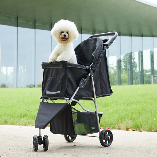 DUMOS Foldable Pet Stroller With Mesh Windows And Basket
