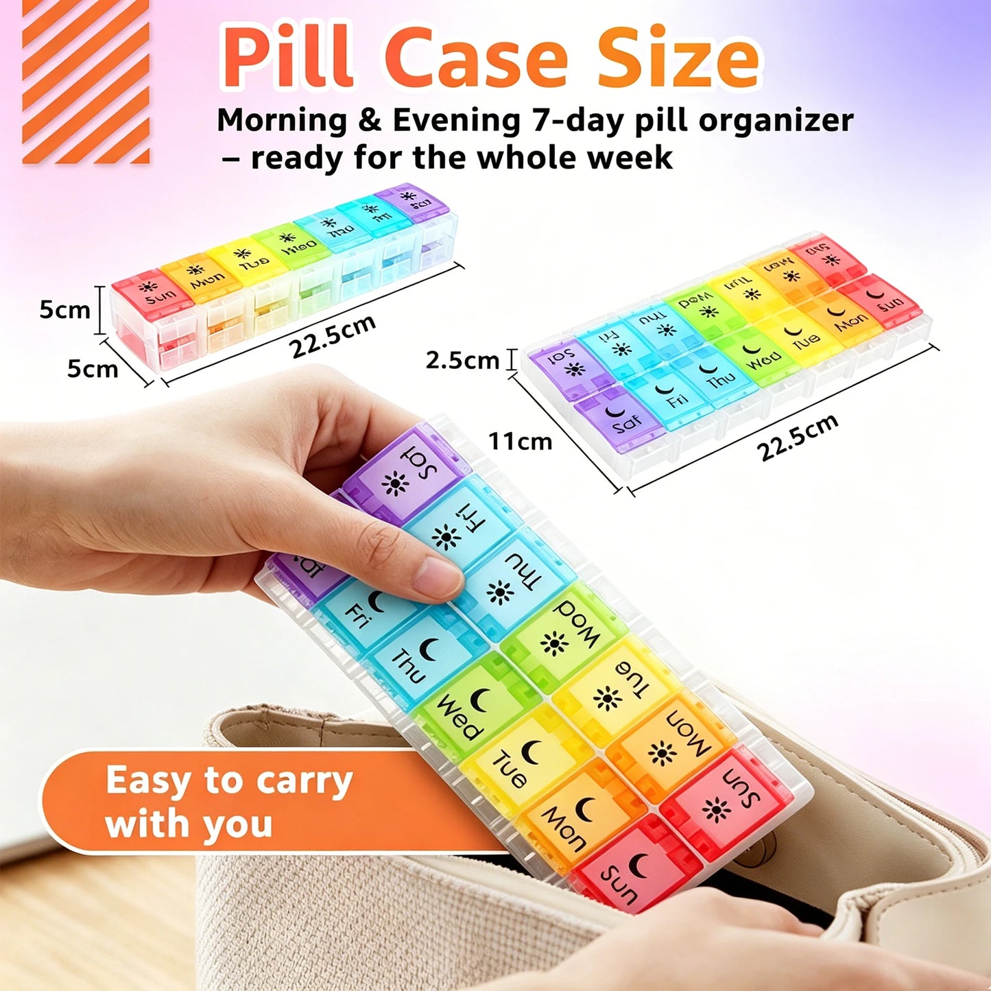 Weekly Pill Organizer 14 Compartments BPA Free Foldable Medicine Box