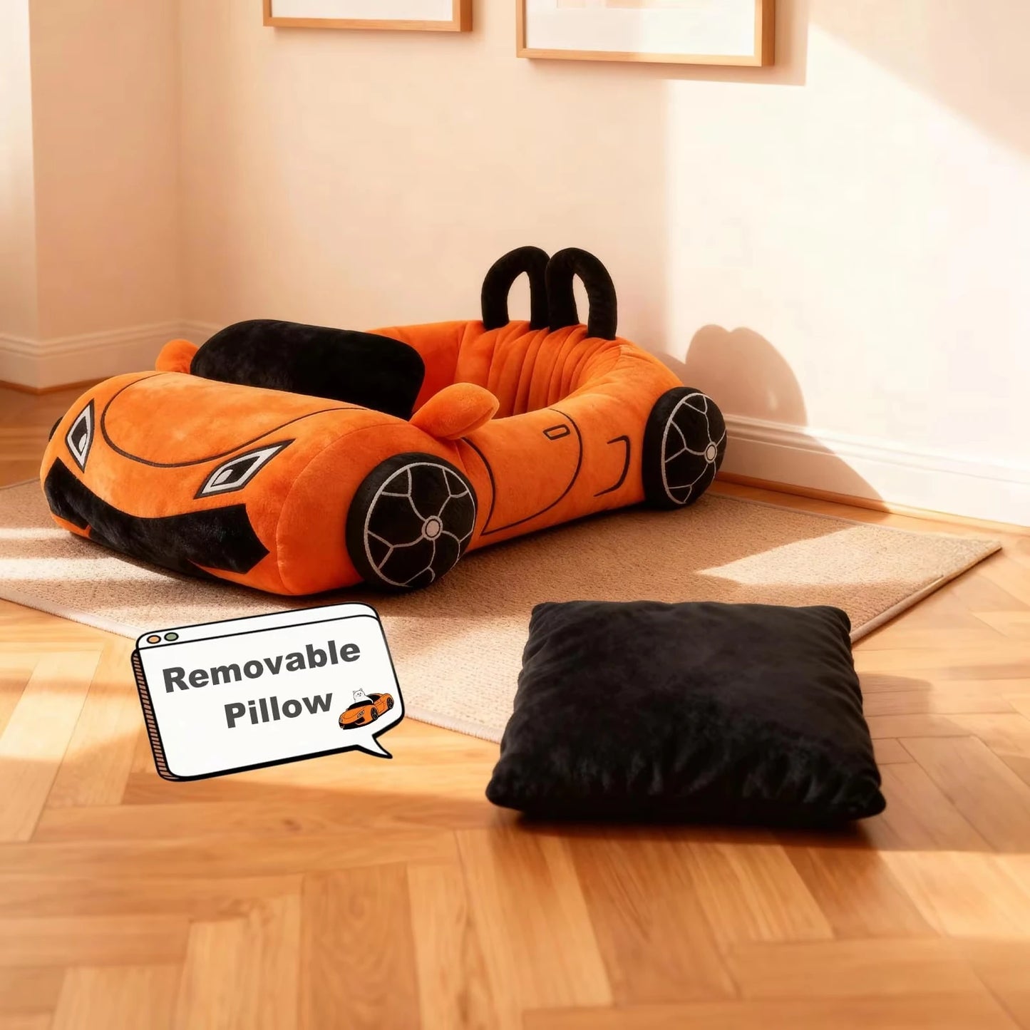 CWV Premium Coral Fleece Supercar Cat Bed With Pillow