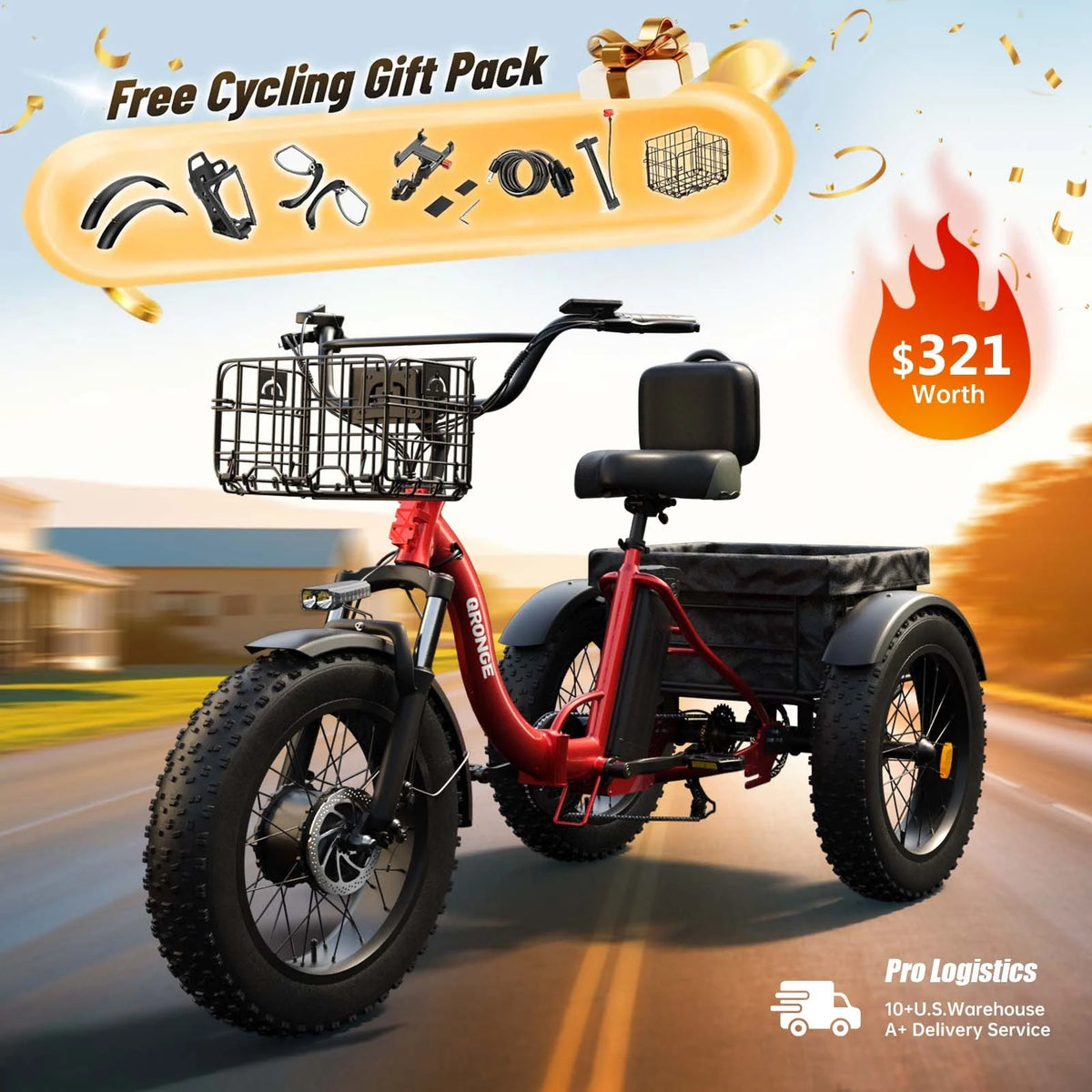 QRONGE Folding Electric Tricycle Built For Comfortable Riding