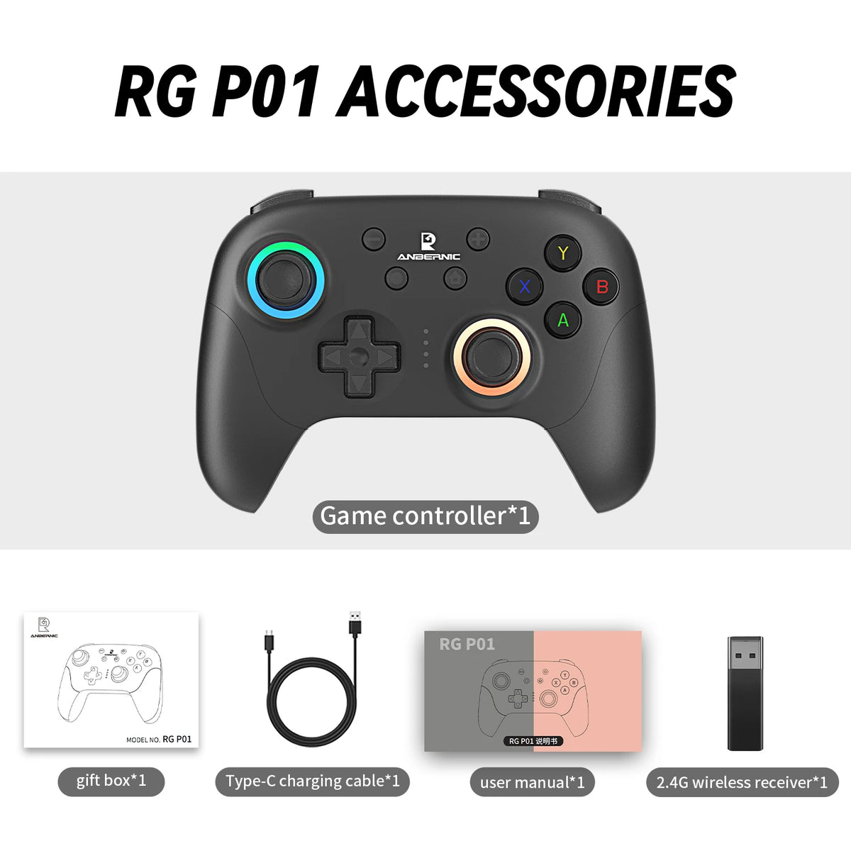 Anbernic RG P01 Wireless Bluetooth Gamepad RGB Hall Effect Controller