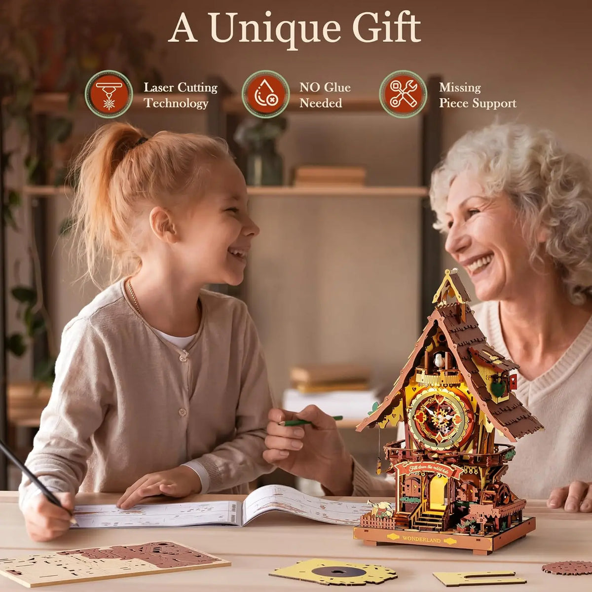 Robotime Rokr 3D Wooden Puzzle Cuckoo Clock Model Kit