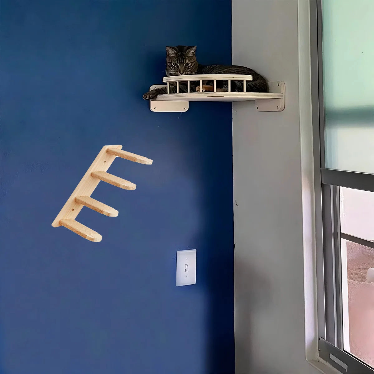 CWV Wall Mounted Corner Hammock With Steps Cat Tree Set
