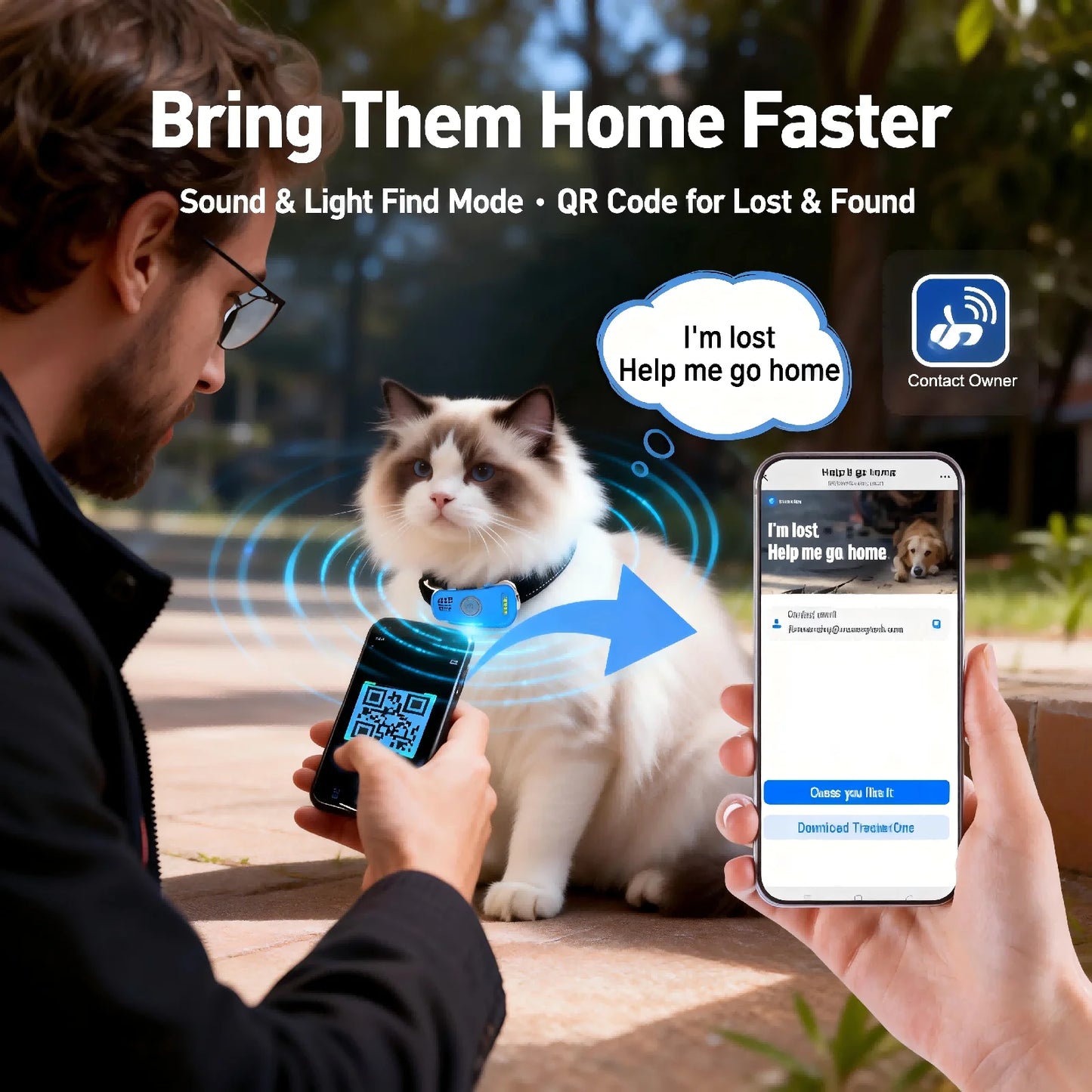 WANWAYTECH GPS Pet Tracker For Dogs Cats Real Time Locator