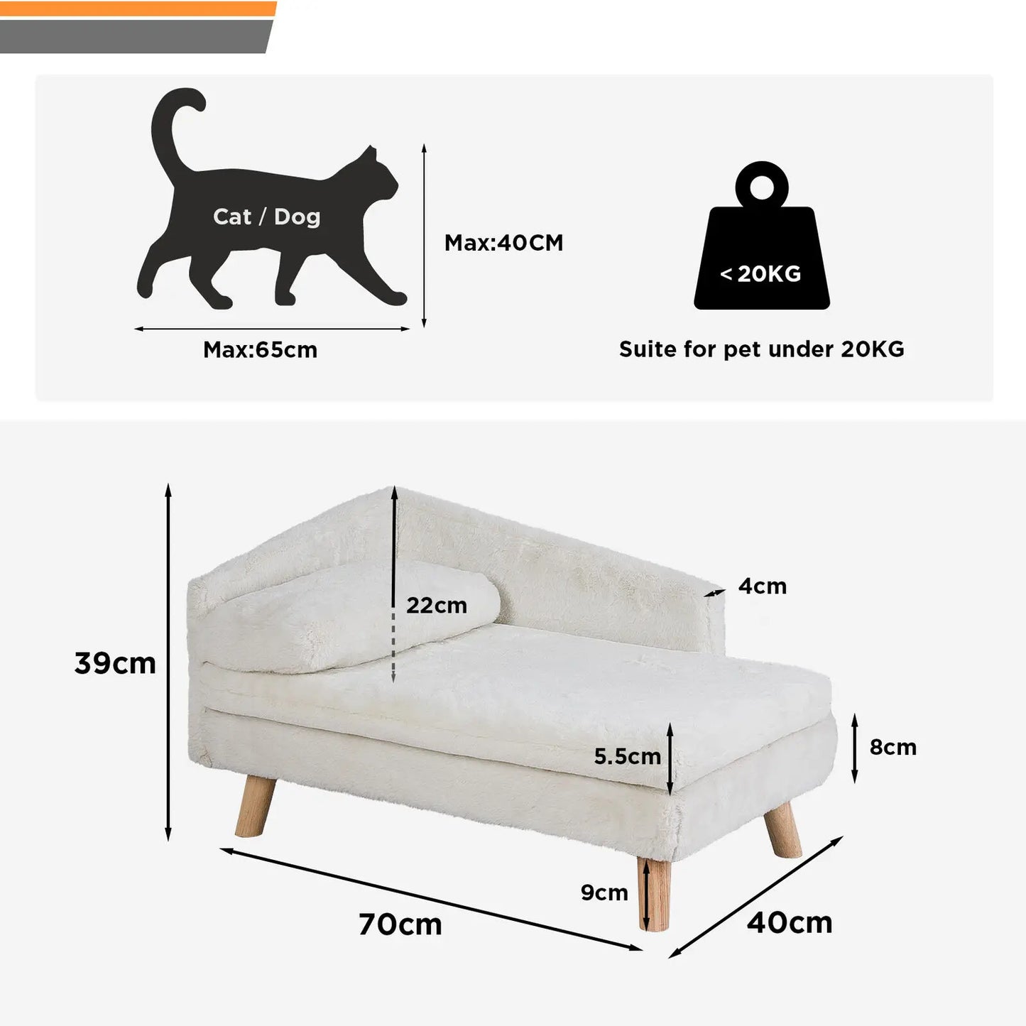 Plush L Shape Pet Sofa With Solid Wood Legs Indoors