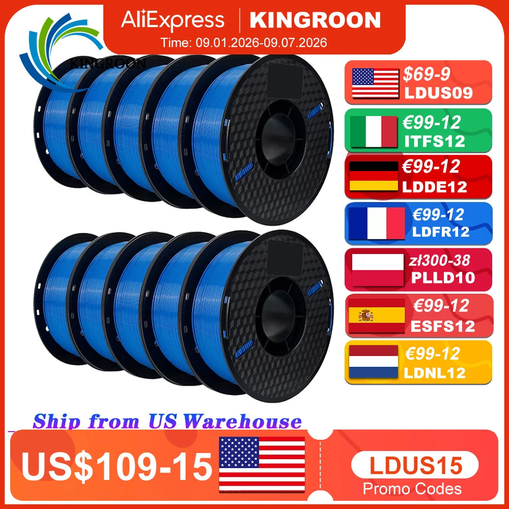 Kingroon Premium PLA And PETG 3D Printing Filament Rolls