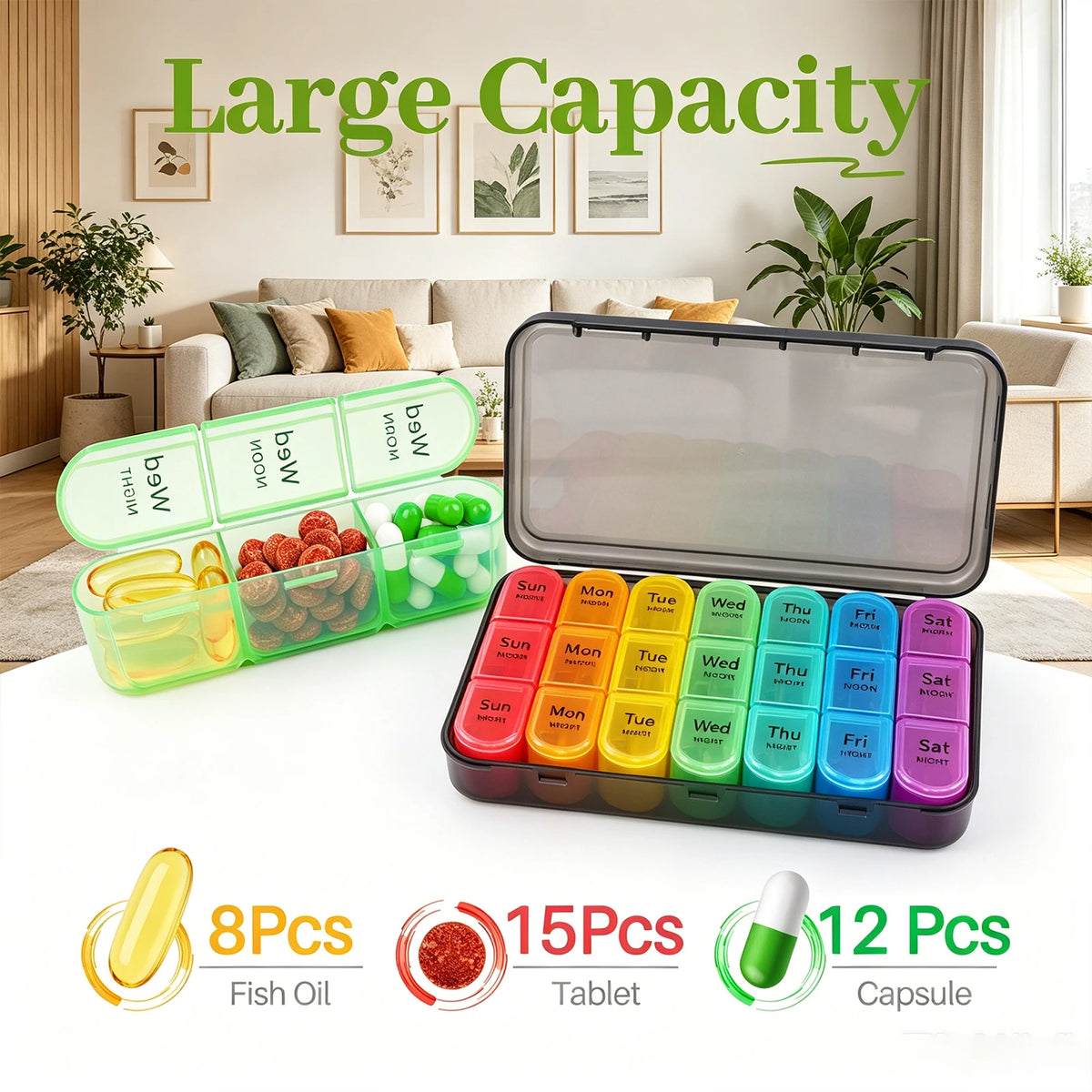 Portable Travel BPA Free Pill Case Waterproof Medicine Weekly Organizer