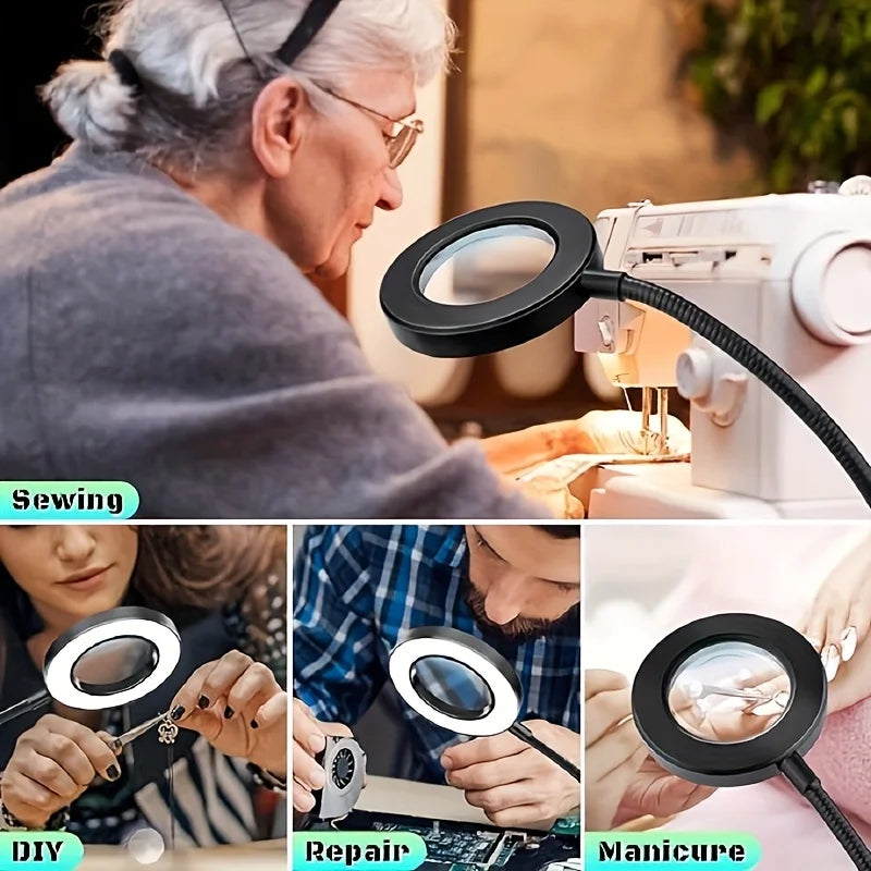 Dumiloo Led Clip On Magnifying Desk Lamp With Adjustable Gooseneck