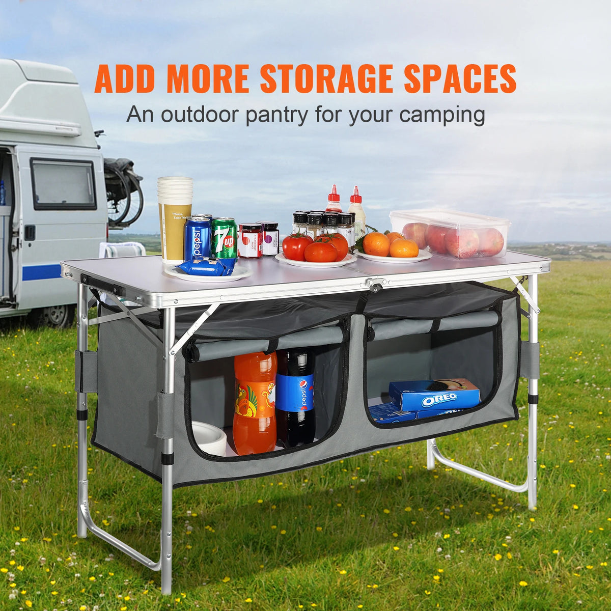 SucceBuy Folding Aluminum Camping Picnic Table With Storage Bag