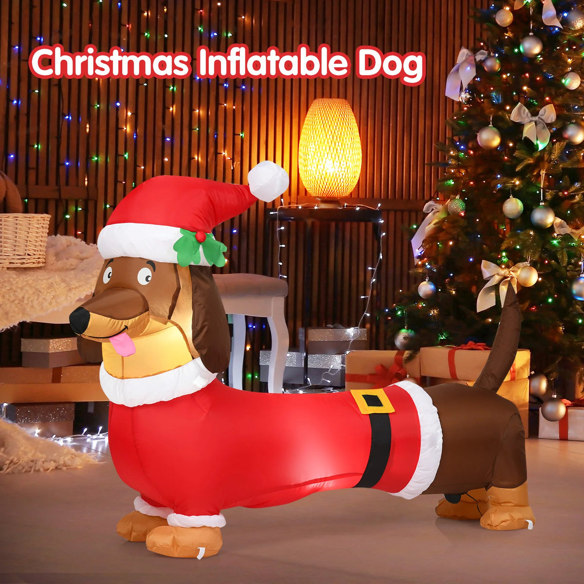 MULTIGOT Inflatable Christmas Dog With LED Lights Outdoor Yard Decoration