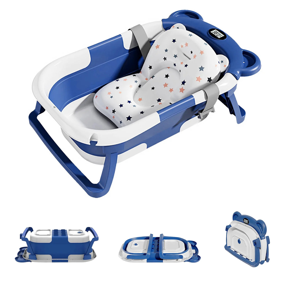Portable Collapsible Baby Bathtub with Thermometer and Floating Cushion