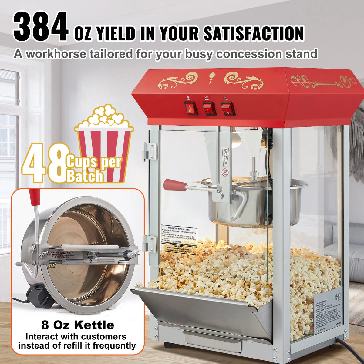 SucceBuy Countertop Popcorn Maker Movie Theater Style Popper