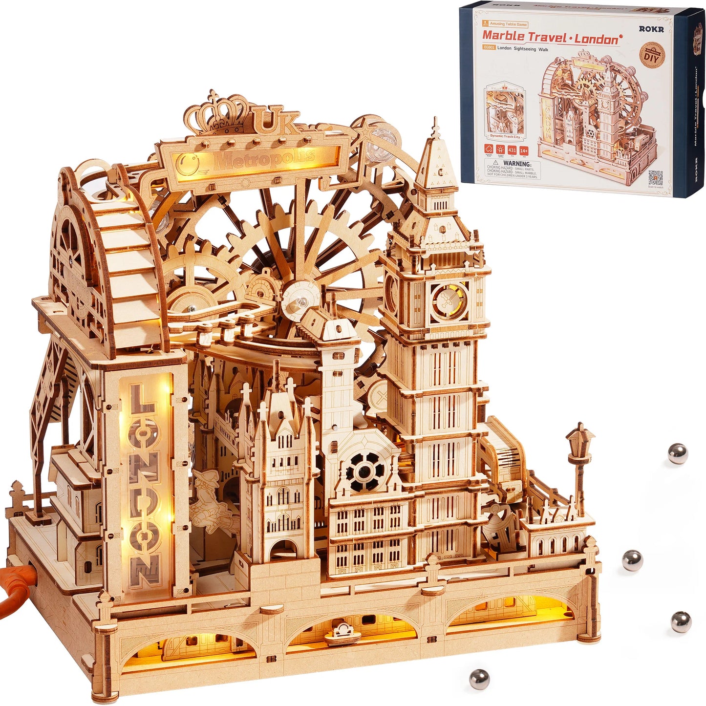Robotime London City 3D Wooden Marble Run Mechanical Puzzle Kit