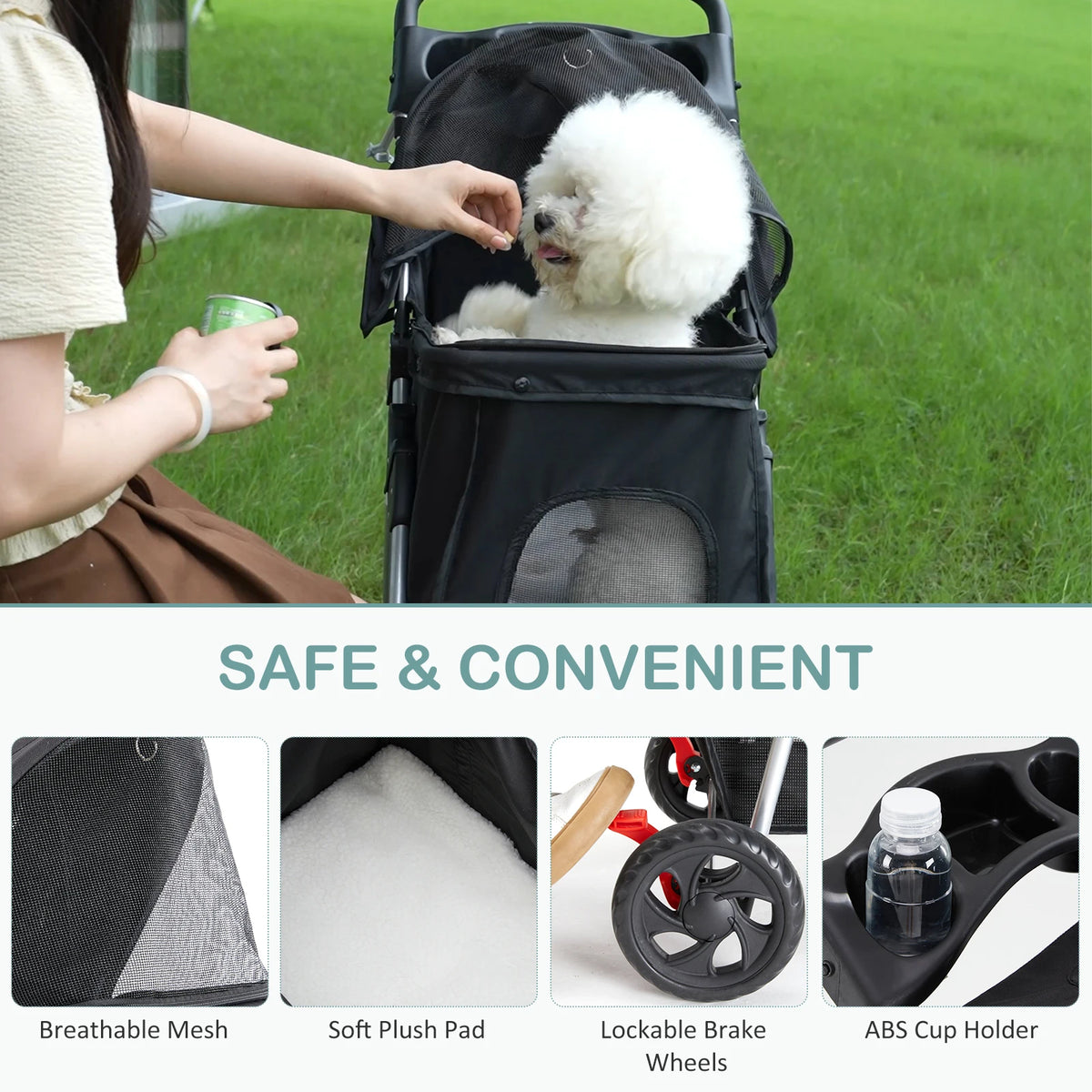 DUMOS Foldable Pet Stroller With Mesh Windows And Basket