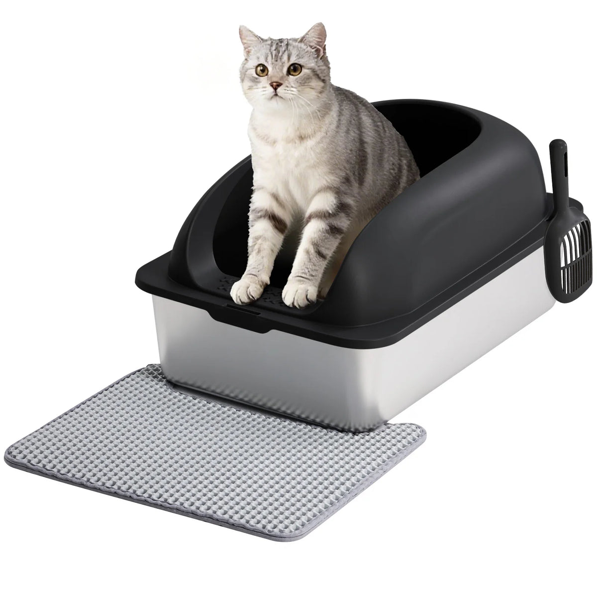Stainless Steel Semi Closed Cat Litter Box With Lid
