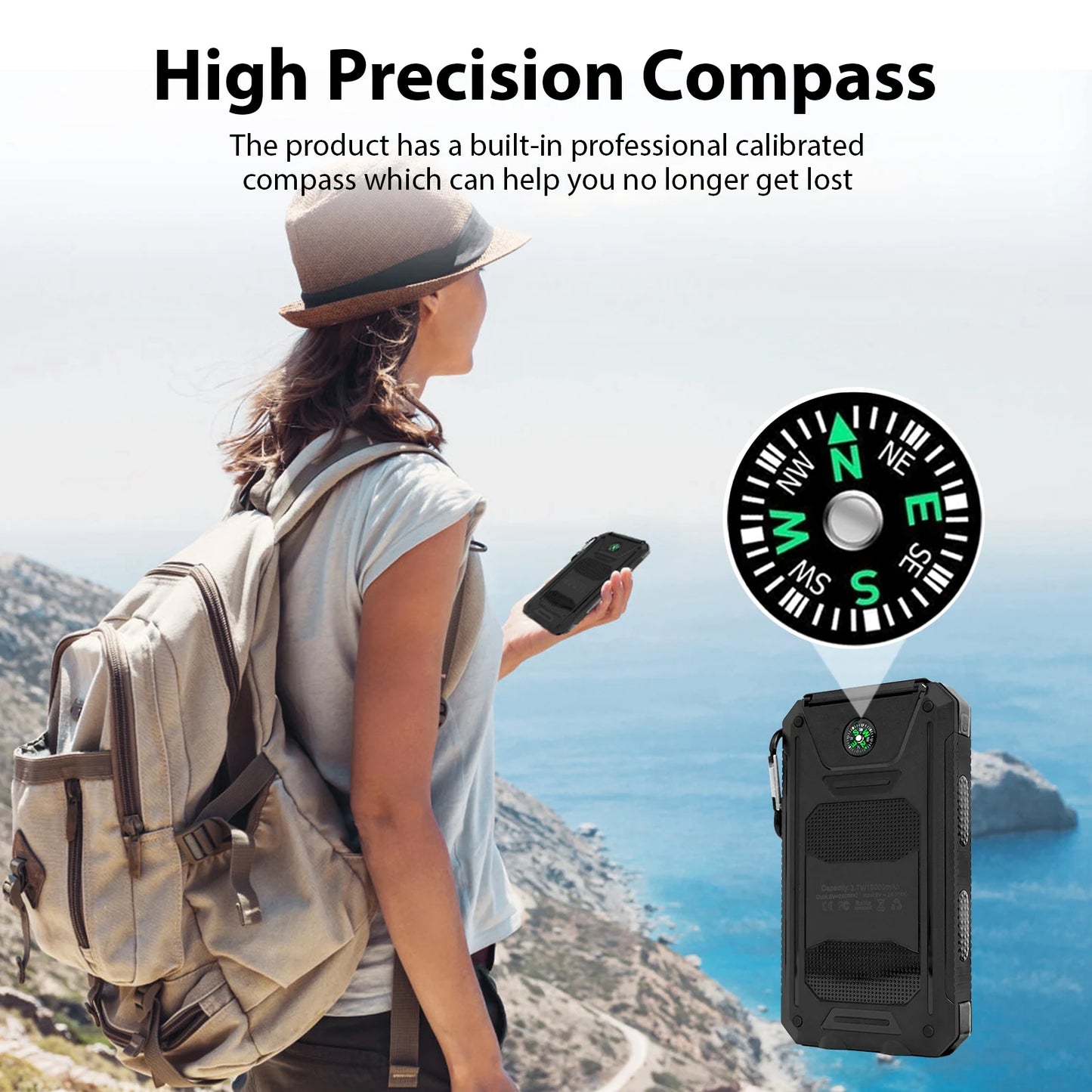 Portable 30000mAh Solar Power Bank Fast Charging Dual USB Flashlight
