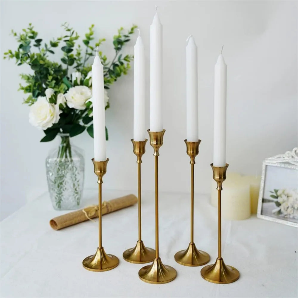 Romantic Gold Metal Taper Candle Stick Holder Set