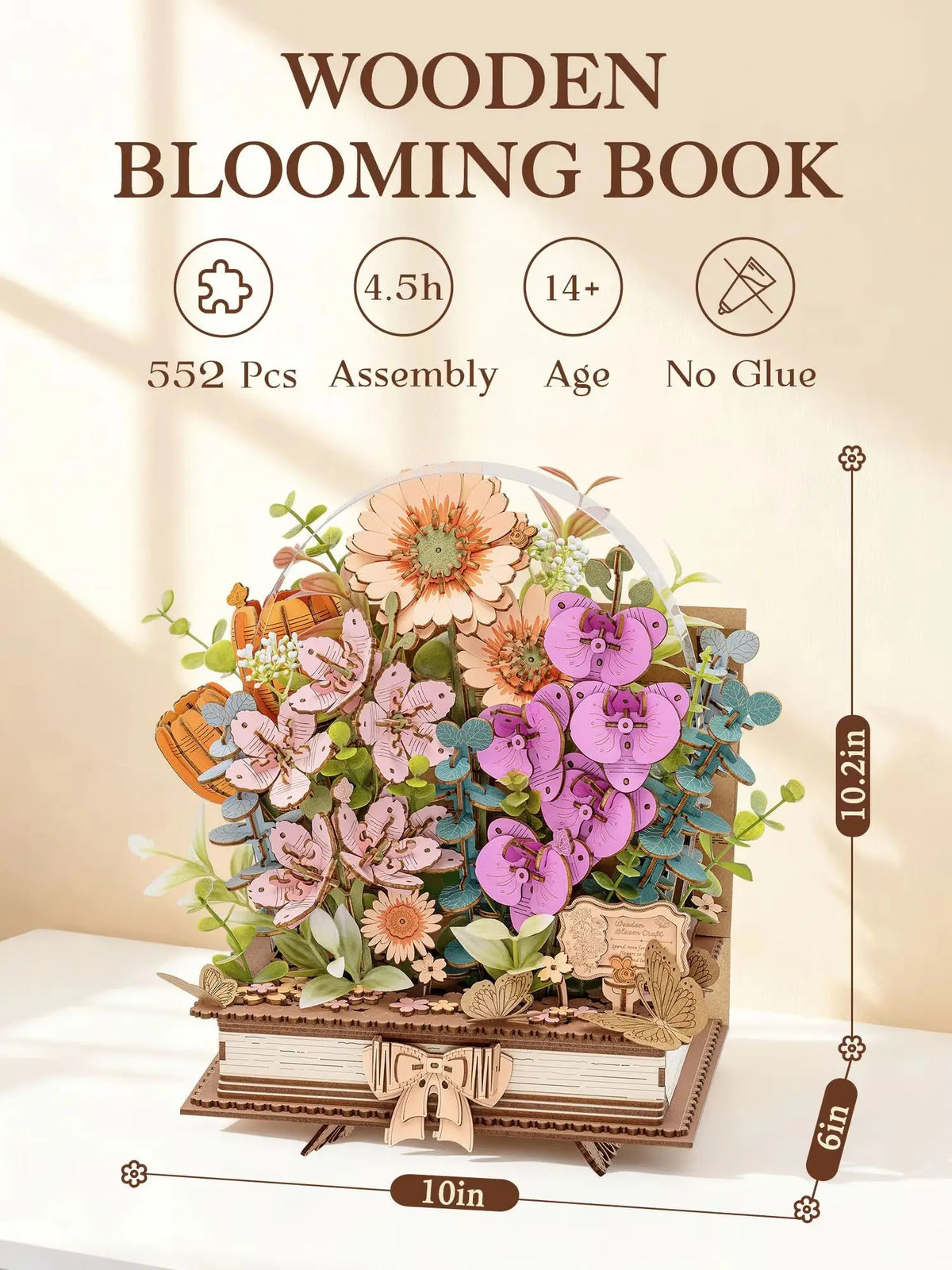 Rolife 3D Puzzle Wooden Blooming Book DIY Flower Bouquet