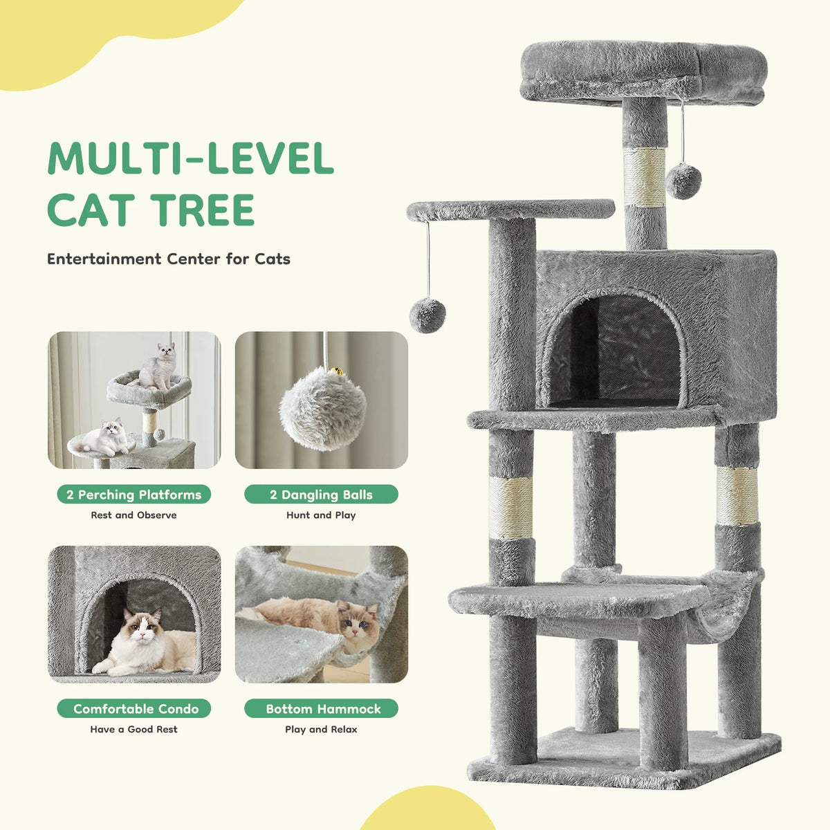 JHK Multi-Level Cat Tree Tower With Sisal Scratching Posts