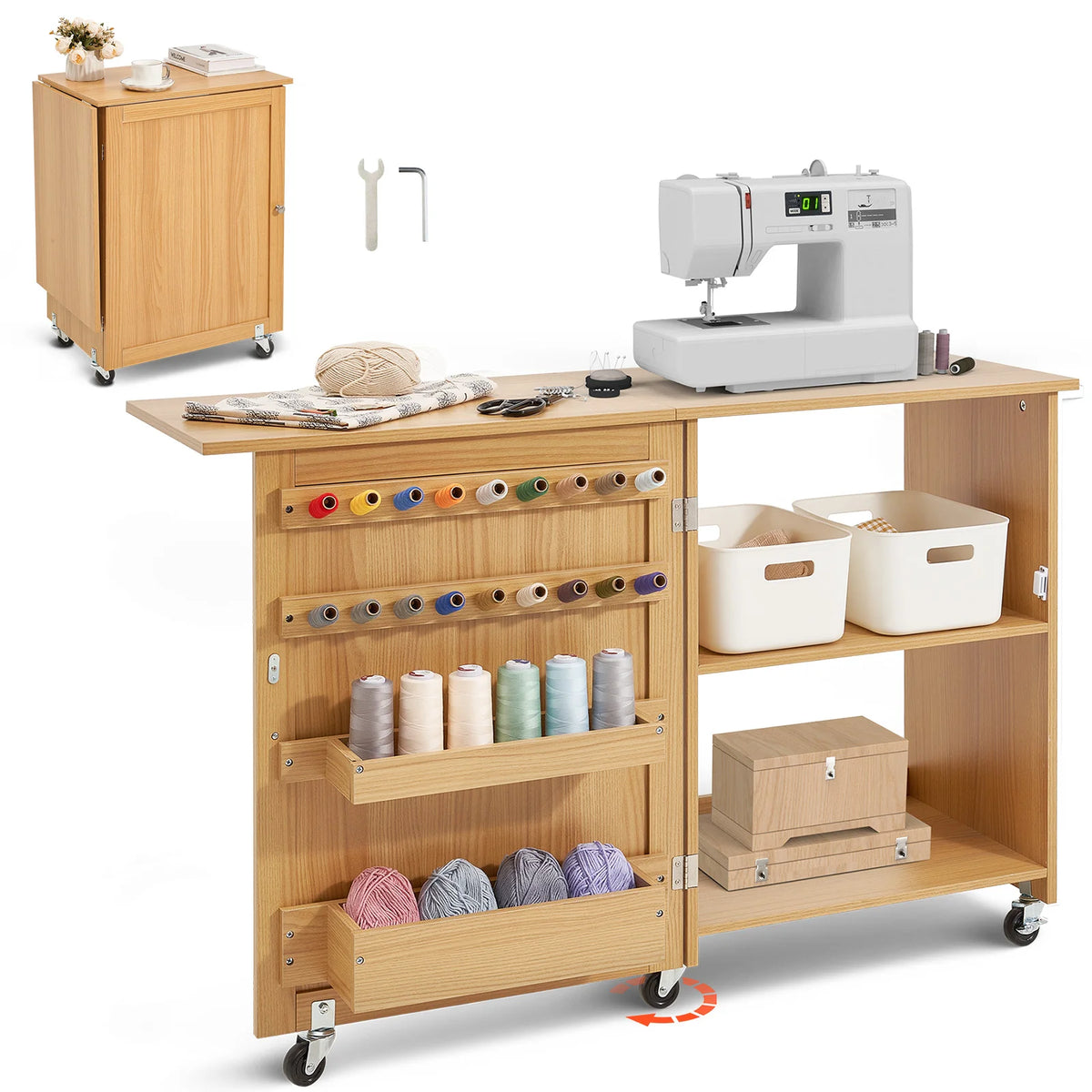 SucceBuy Multipurpose Folding Sewing Machine Table With Storage Shelves