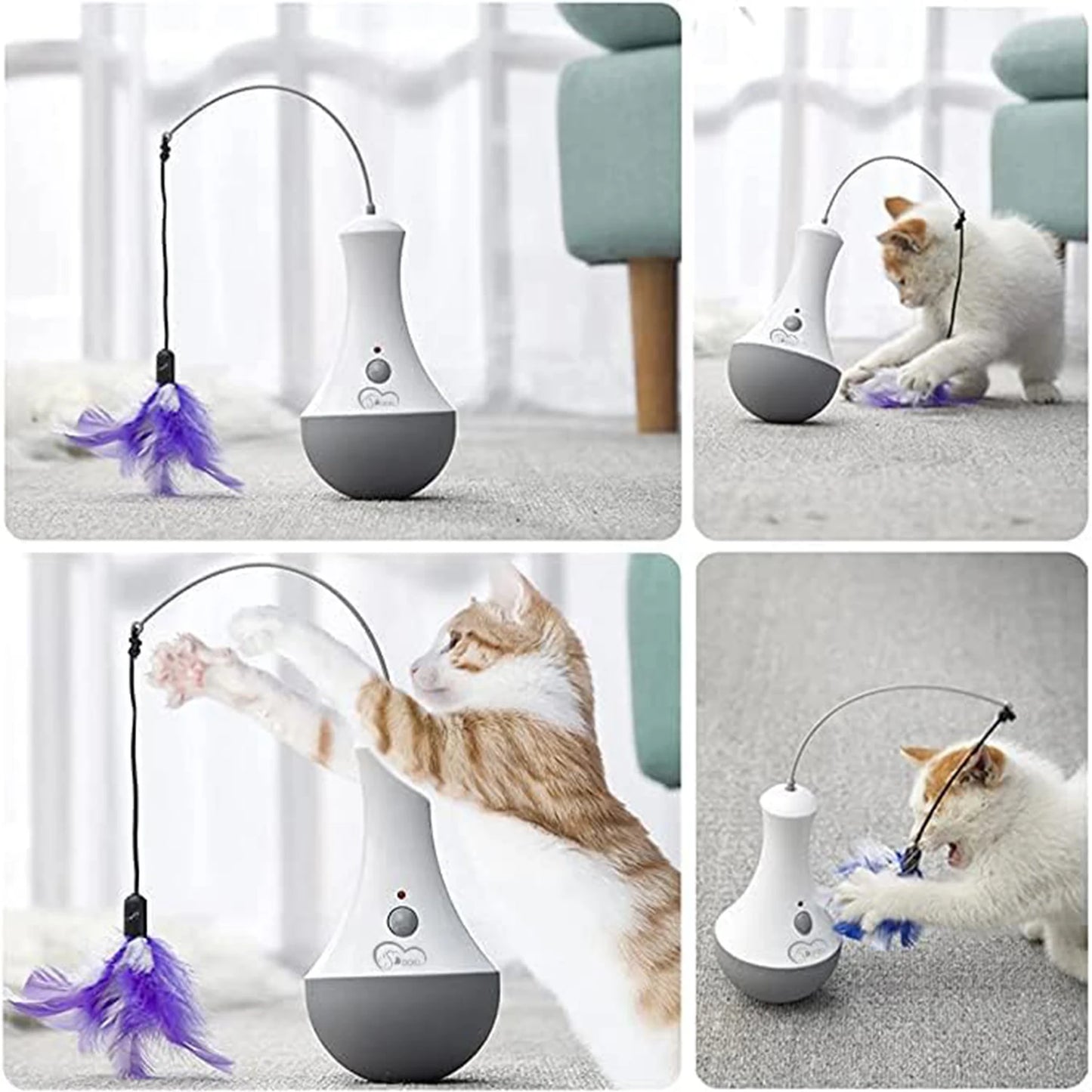 Cat Interactive Feather Toy Teaser For Kittens Indoor Automatic Spinner