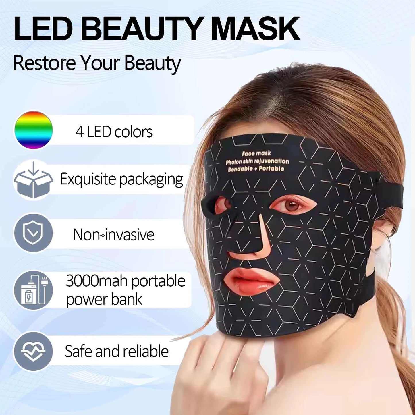 Portable Led Face Mask For Red Light Therapy Skin Rejuvenation