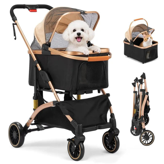Four Wheel Pet Stroller With Shock Absorbers And Storage Basket