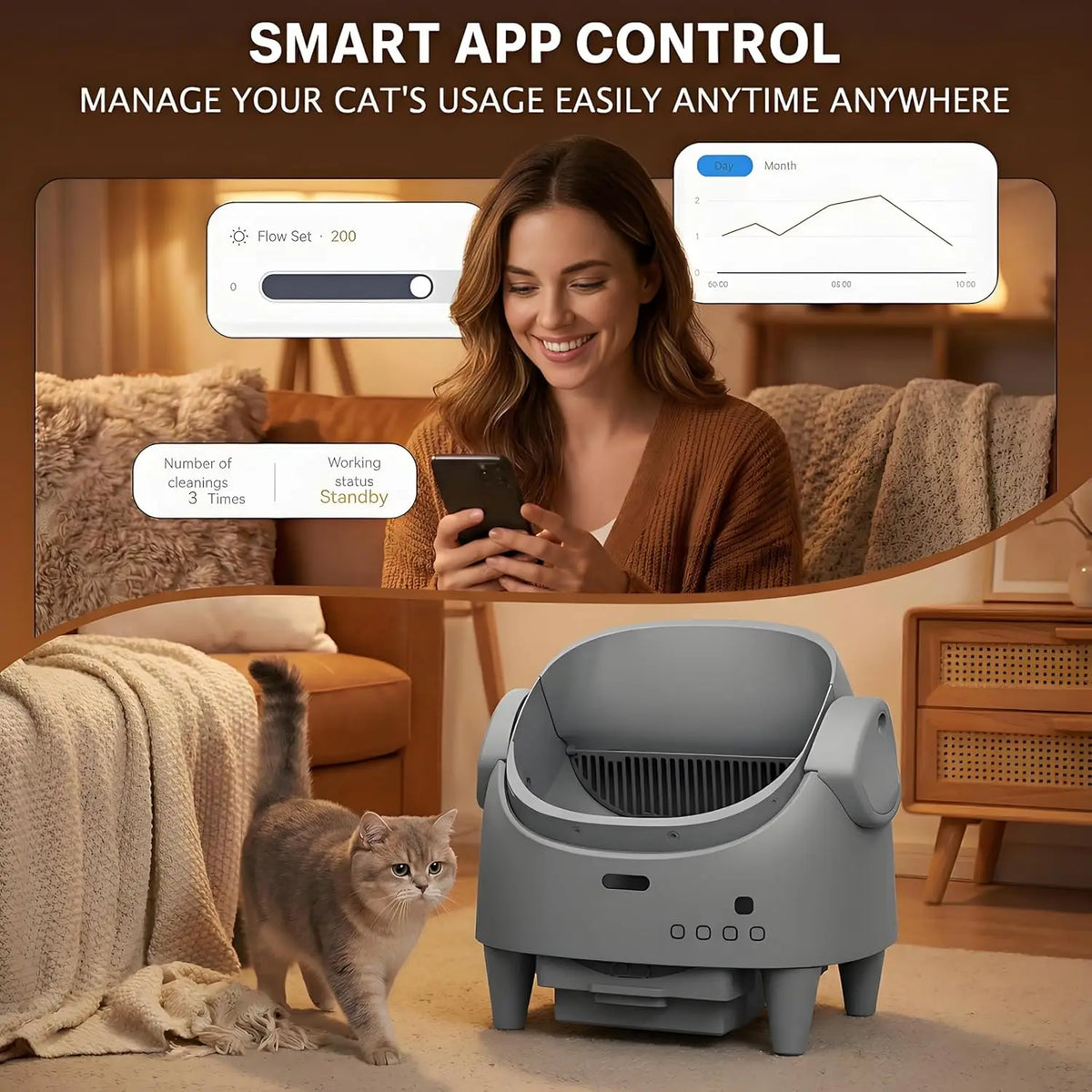 HiMISS Self Cleaning Automatic Cat Litter Box Smart Wifi Control