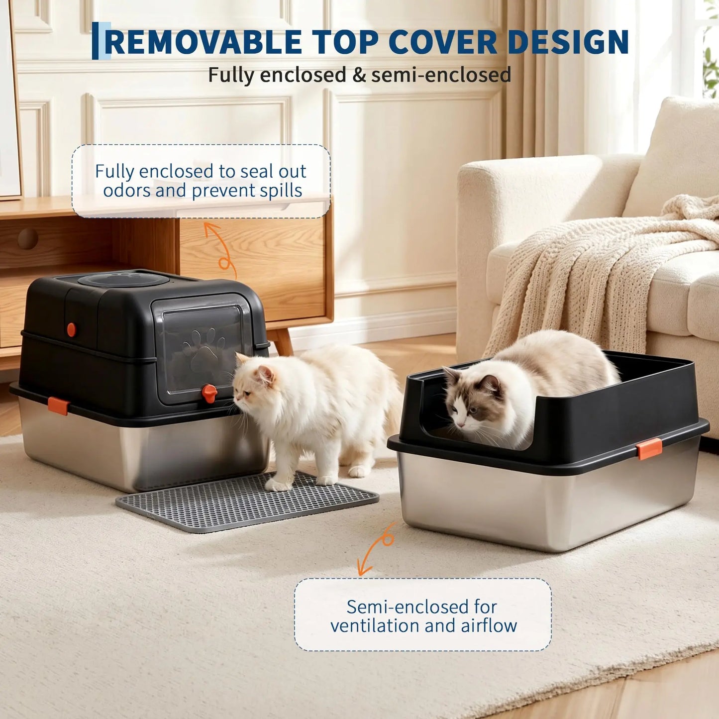Studyset Enclosed Stainless Steel Dog Proof Litter Box With Scoop