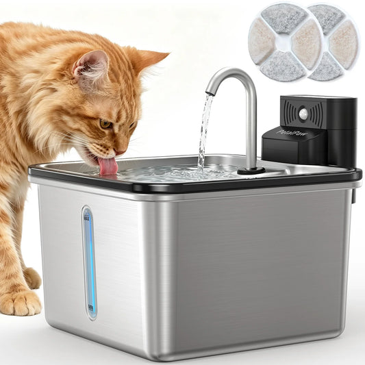 Wireless Stainless Steel Cat Water Fountain Cordless Drinking Dispenser Indoor