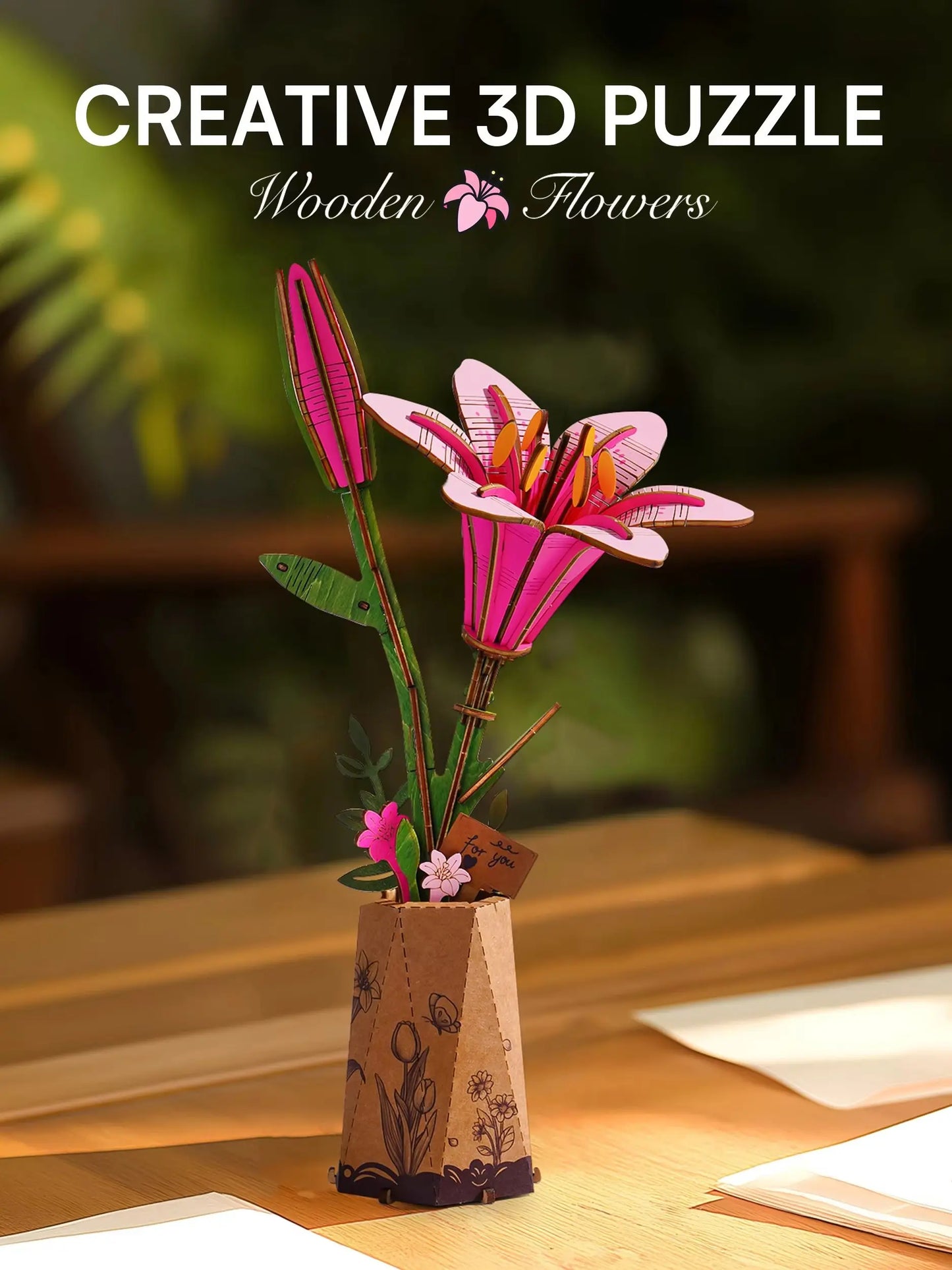 Rolife Wooden 3D Puzzle Lily Artificial Flower DIY Building Kit