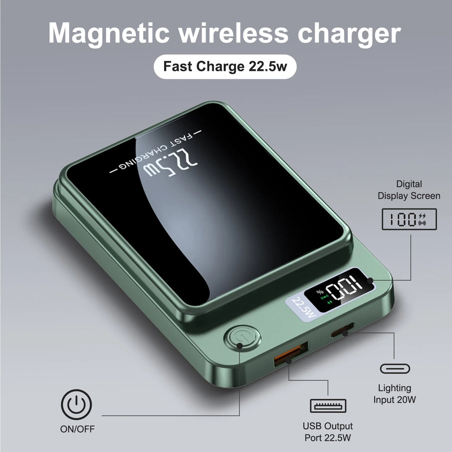 Wireless Magnetic Power Bank 10000mAh Fast Charging Digital Display