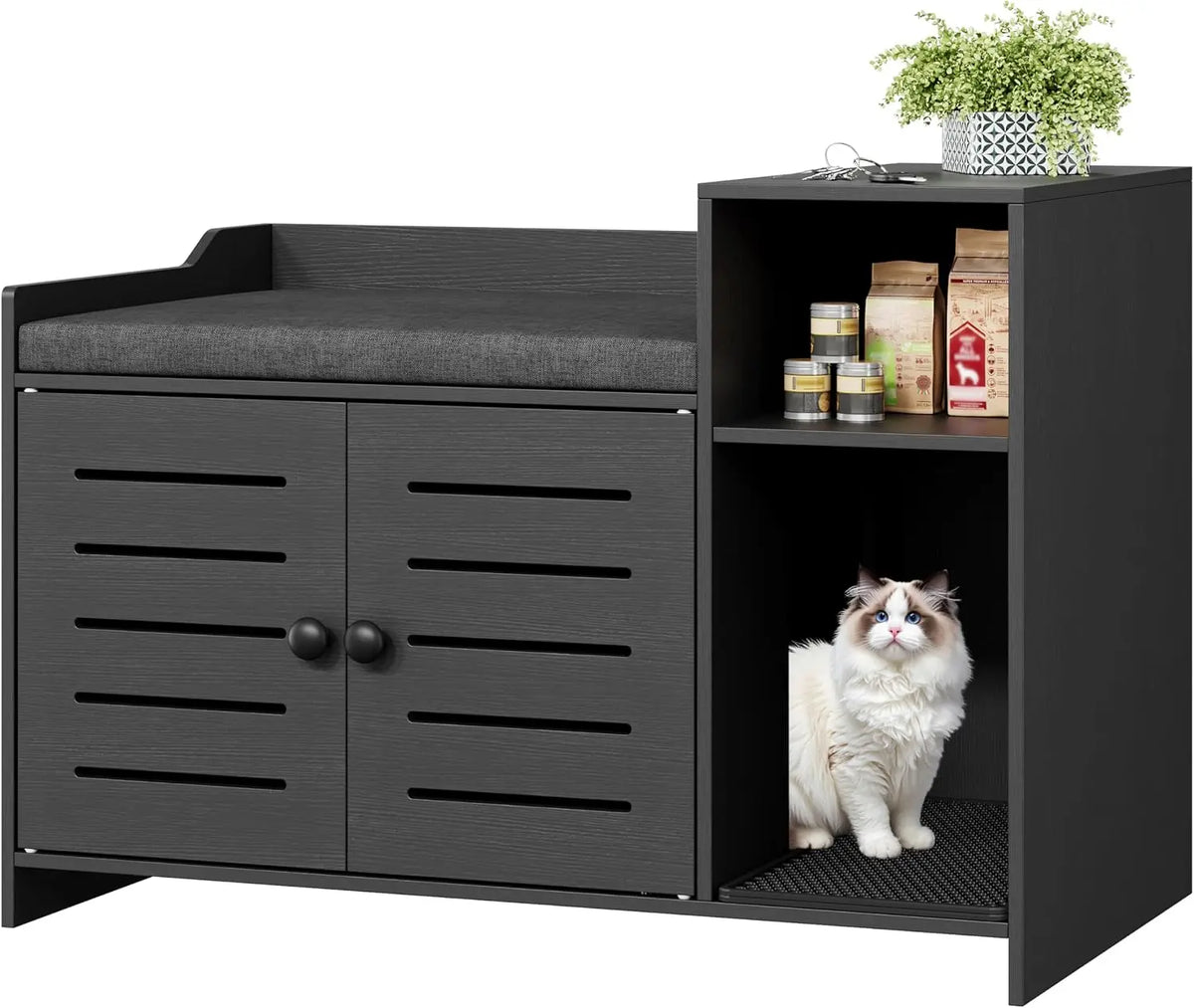 Garvee Farmhouse Cat Litter Box Enclosure Cabinet With Storage Shelf