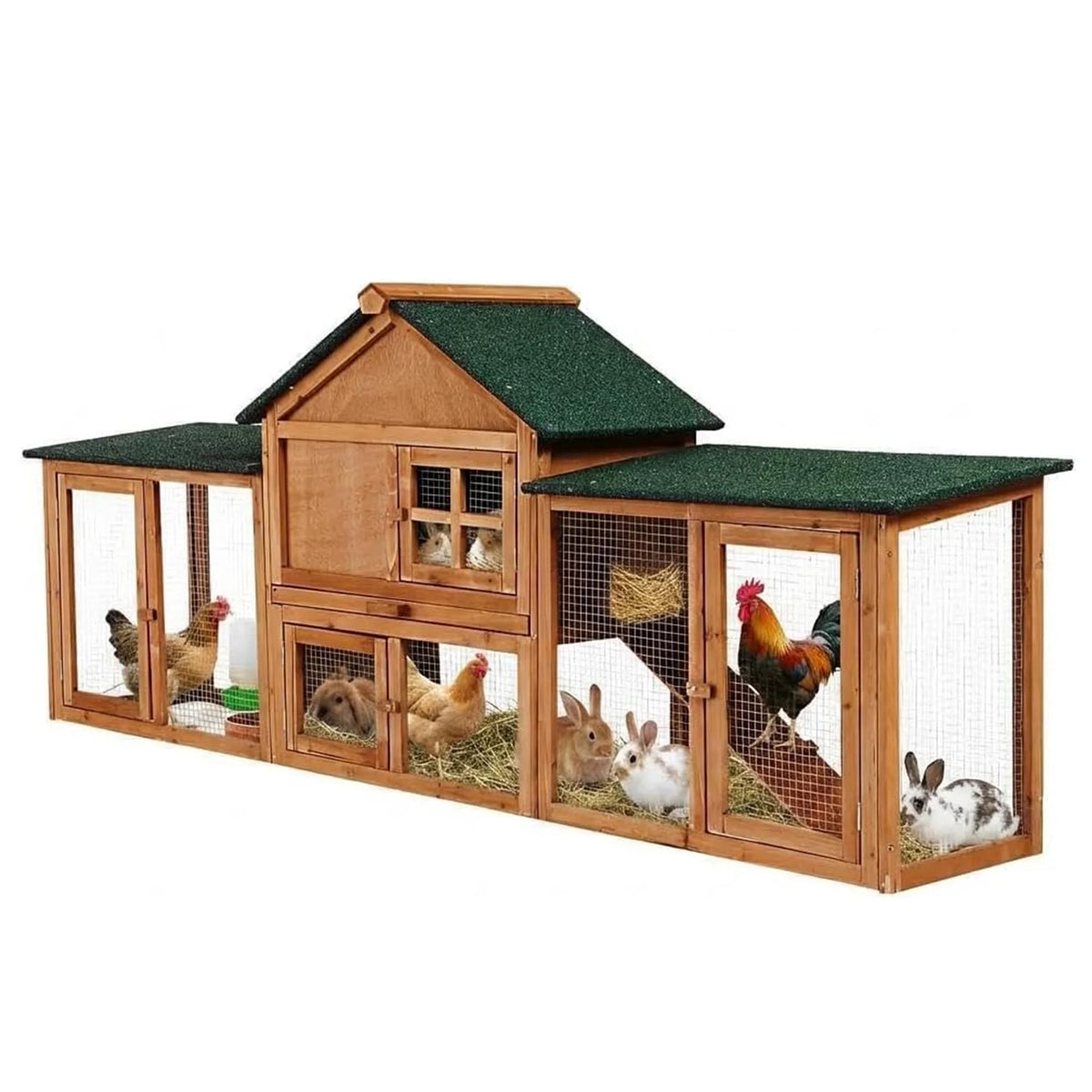 DishyKooker Wooden 2 Story Outdoor Bunny Hutch Double Runs Tray