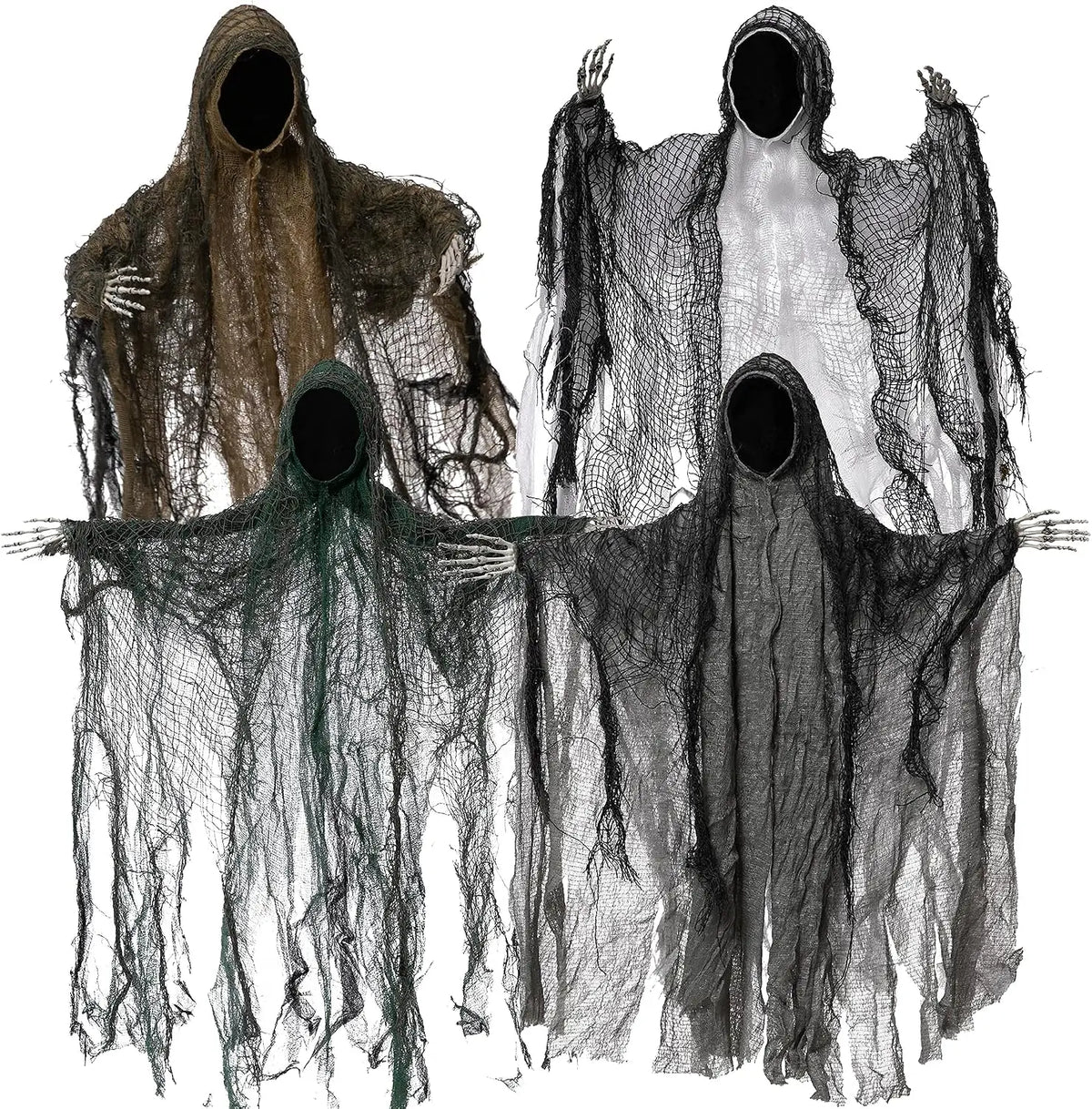 Hanging Faceless Ghost Decorations with Posable Arms for Halloween
