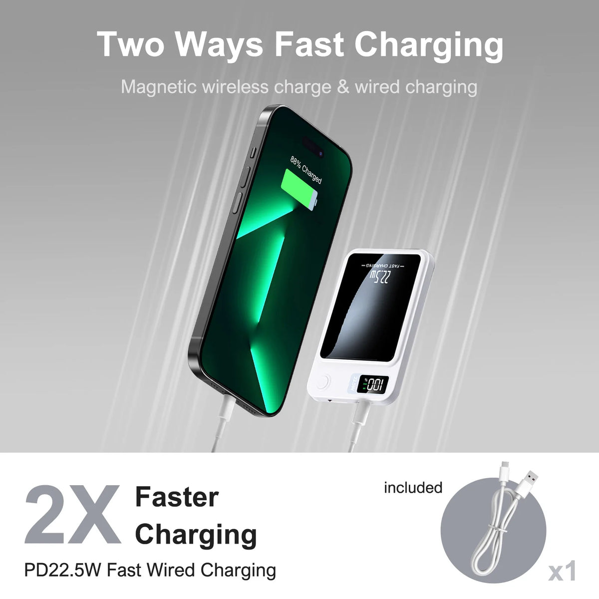 Wireless Magnetic Power Bank 10000mAh Fast Charging Digital Display