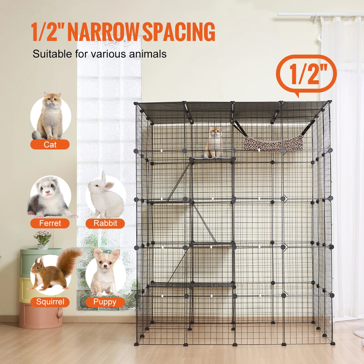 SucceBuy Metal Cat Enclosure Cage With Doors Hammock And Ramp