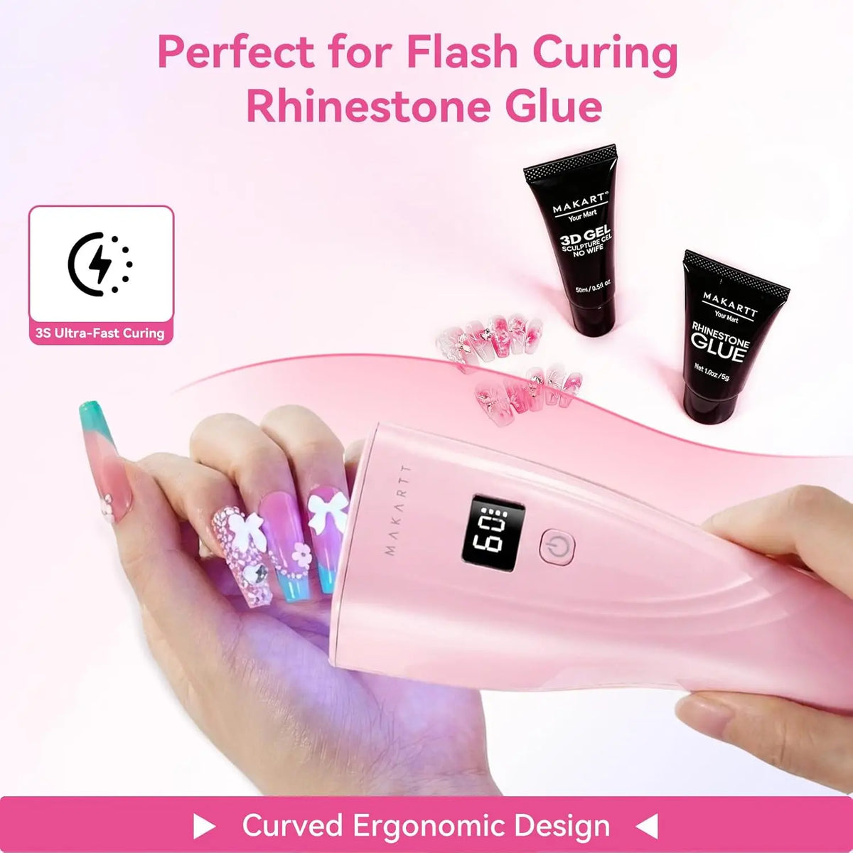 Makartt Portable Cordless 222mWcm2 Flash Cure UV LED Nail Lamp