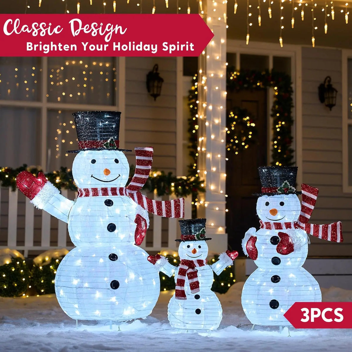 Joyfy 3D Collapsible Snowman LED Christmas Yard Lights
