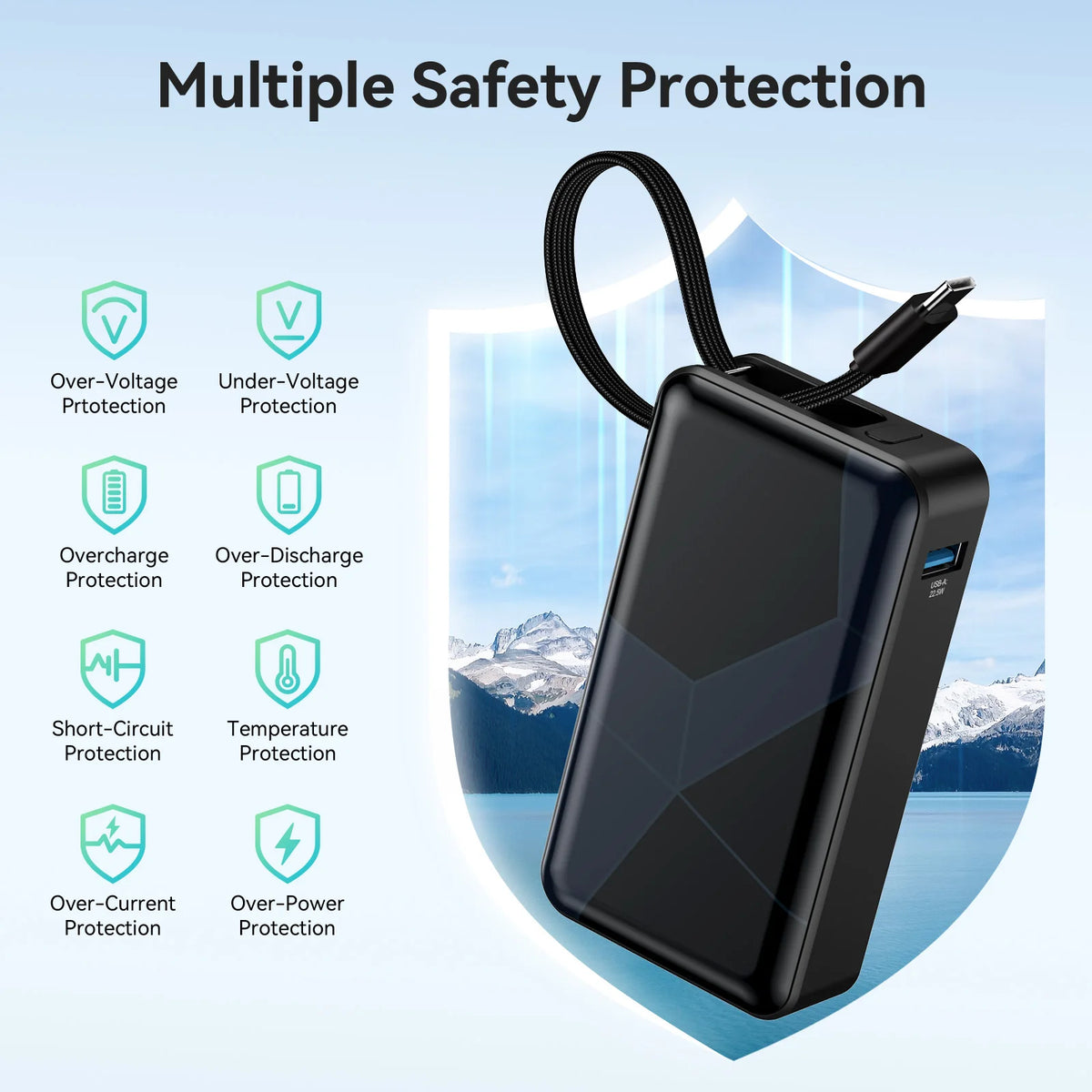 JINVAL 20000mAh Power Bank Built In Cable PD Fast Charging