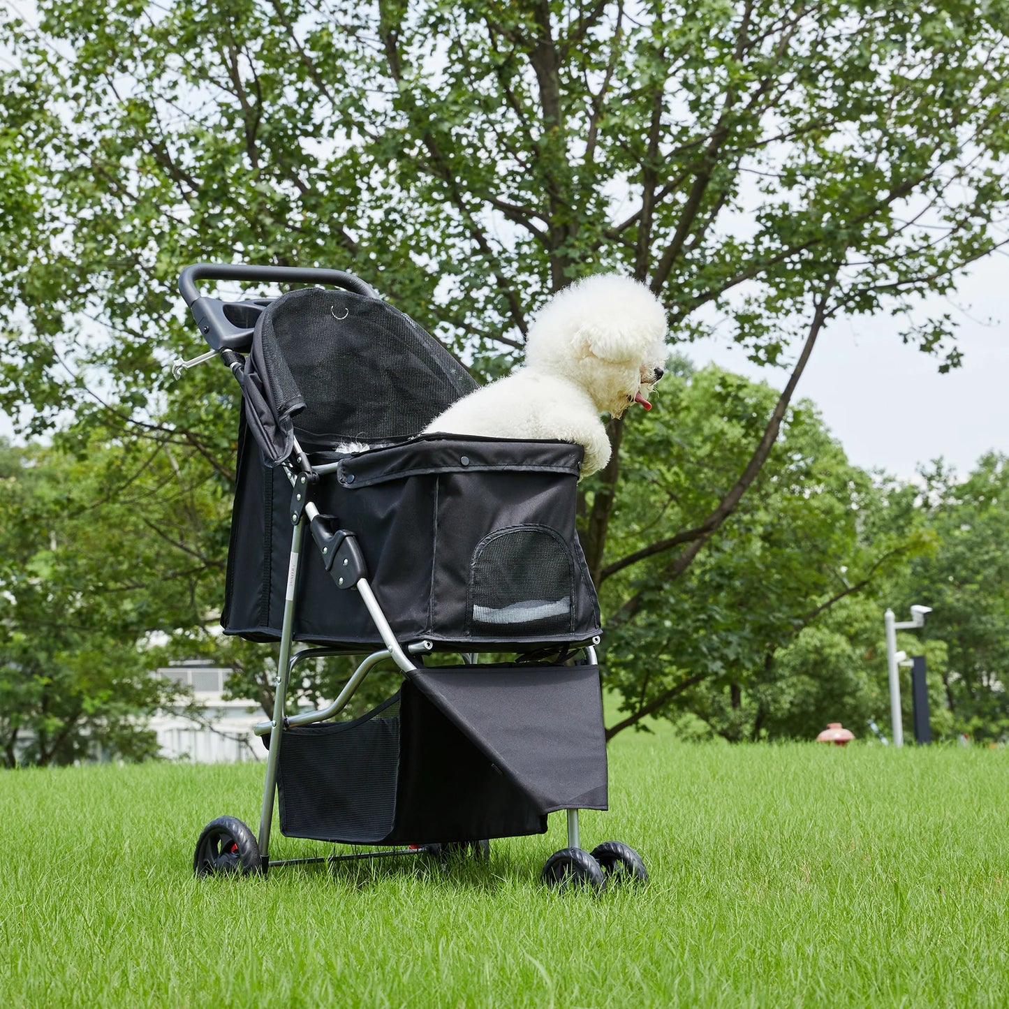 DUMOS Foldable Pet Stroller With Mesh Windows And Basket