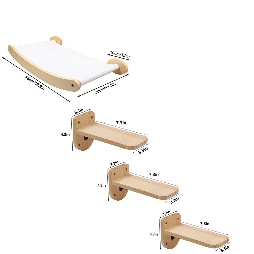 CWV Wall Mounted Cat Hammock With Sisal Rope Scratching Shelf