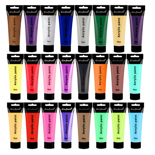 Ginflash 24 Colors Acrylic Paint Set For Canvas And Wall Art