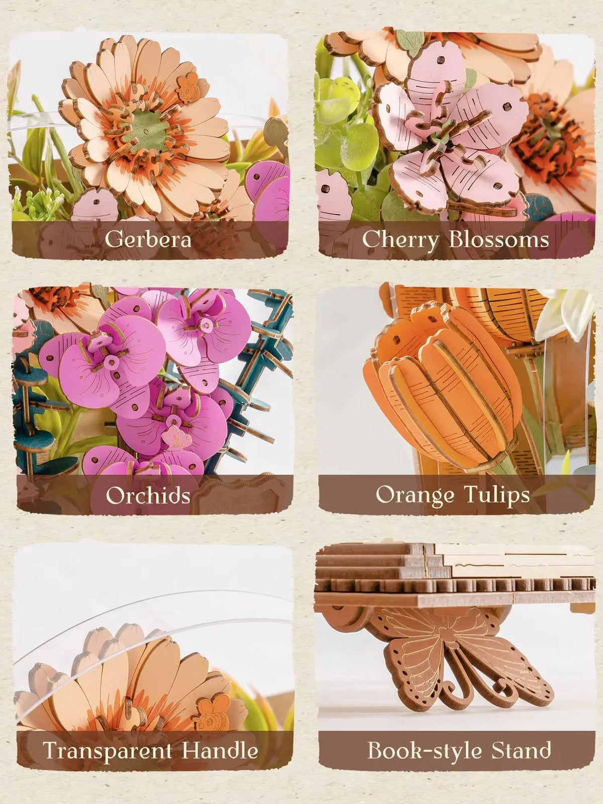 Rolife 3D Puzzle Wooden Blooming Book DIY Flower Bouquet