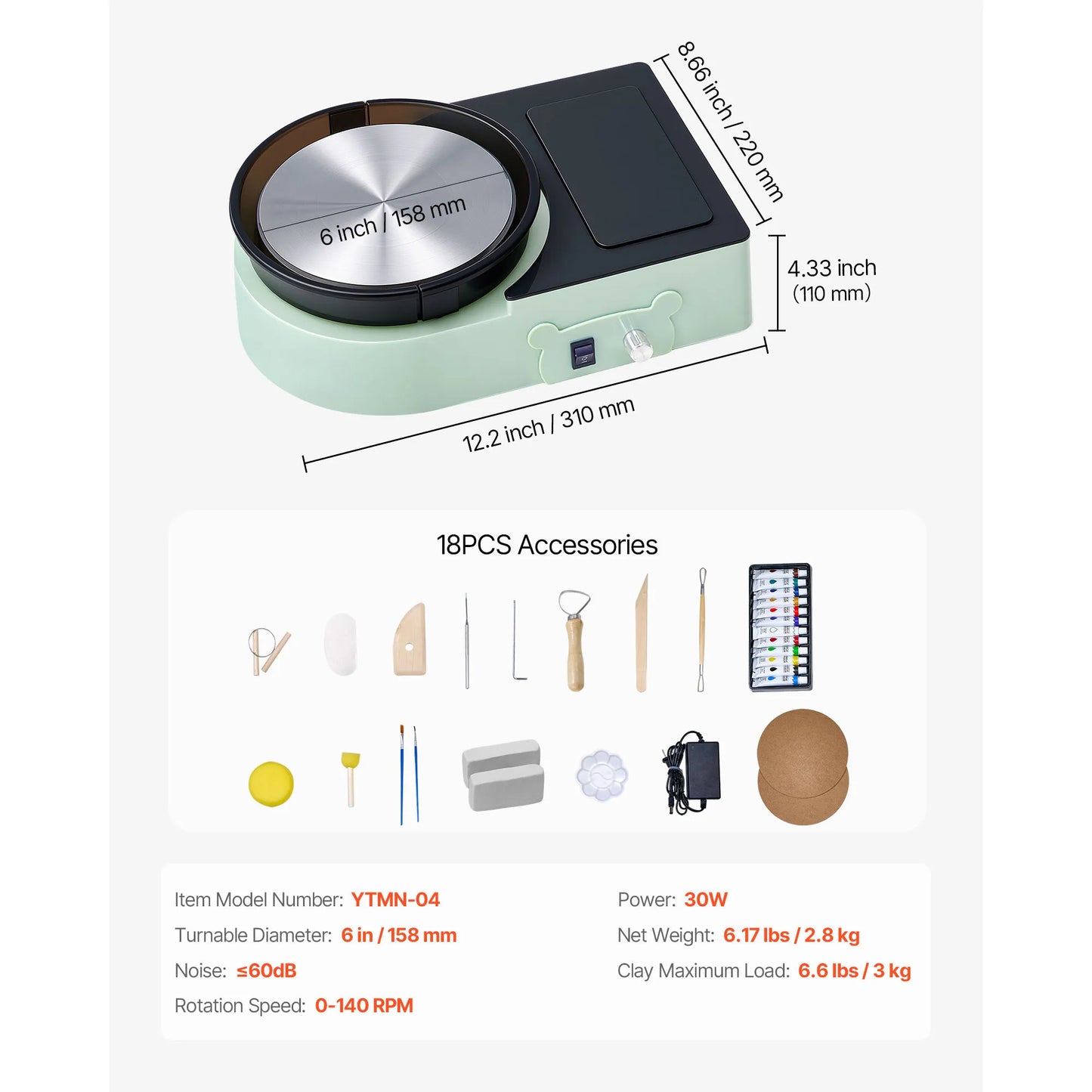 SucceBuy Mini Pottery Wheel Electric Clay Turntable Adjustable Speed